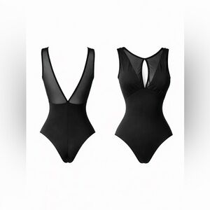 Sassy Black Mesh Cutout One Piece Swimsuit | Time & Tru | SIZE SMALL